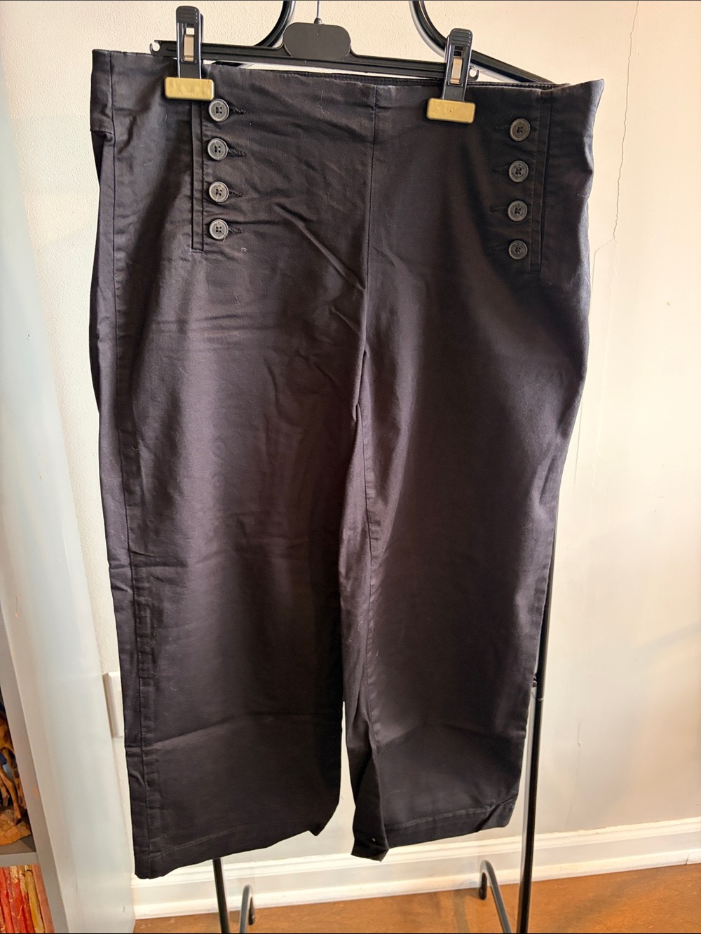 Tommy Hilfiger Black High-Rise Wide-Leg Chinos with Button Detail